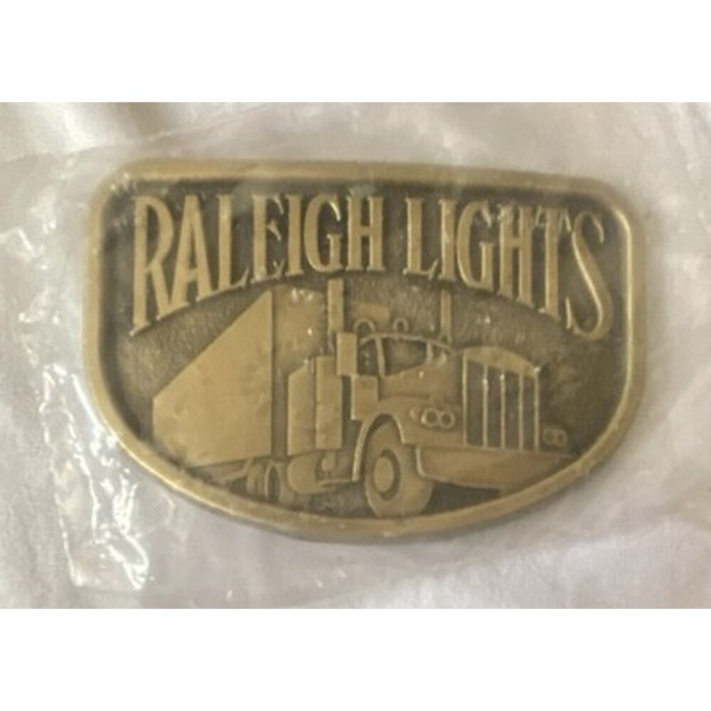 1970s Vtg Raleigh Lights Semi Truck Trucker Metal Silver Belt Buckle Big Rig